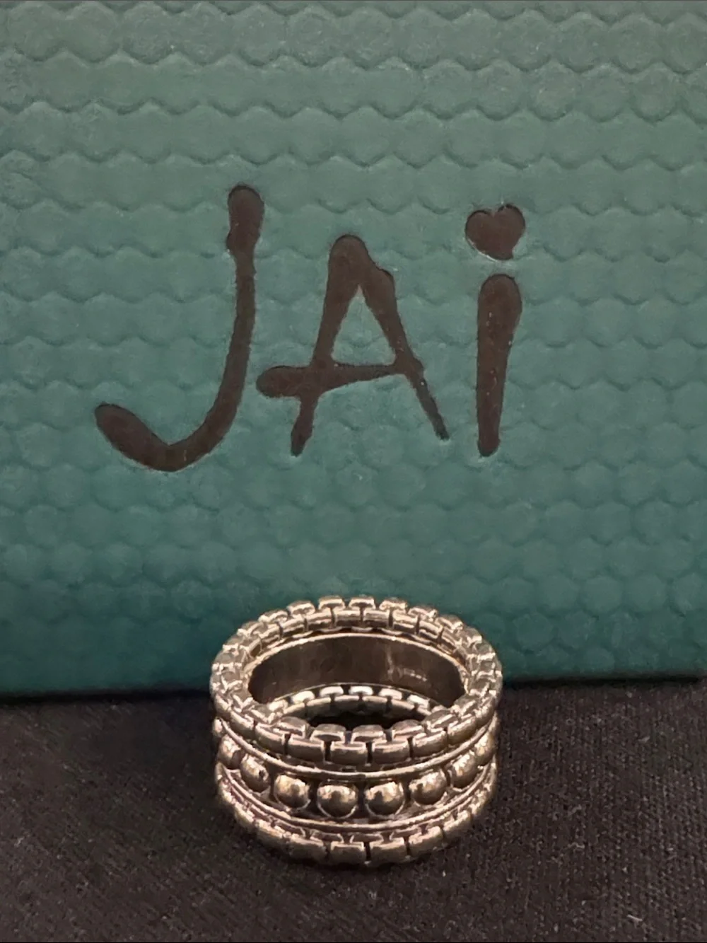 NIB Jai Sterling Silver Stacked Crystal Band Ring